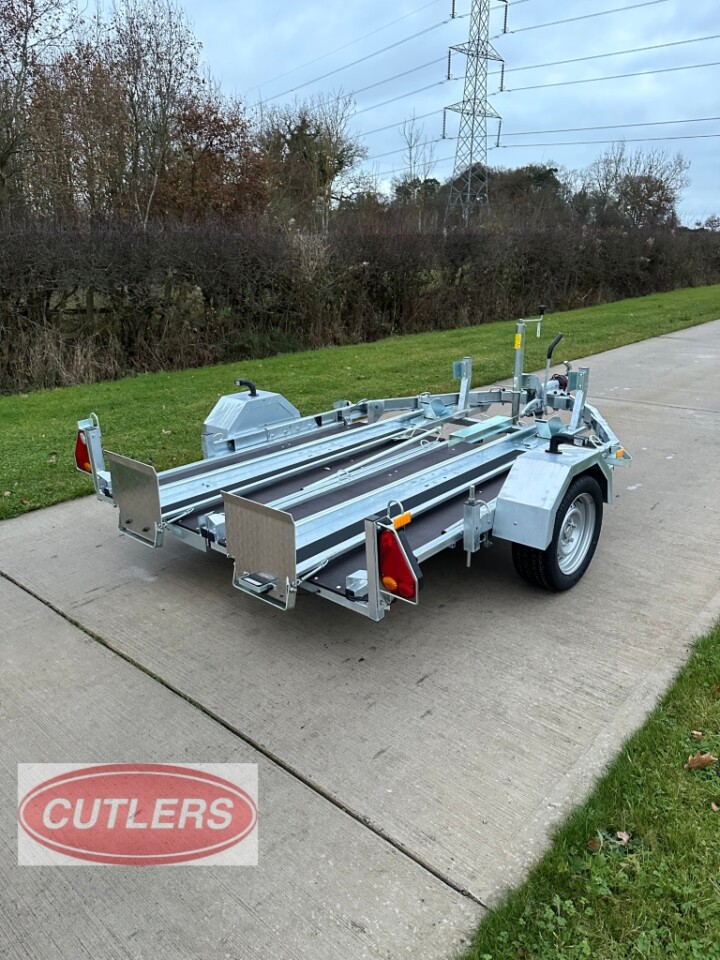 Debon Moto 2 motorcycle trailer three quarter side view UK