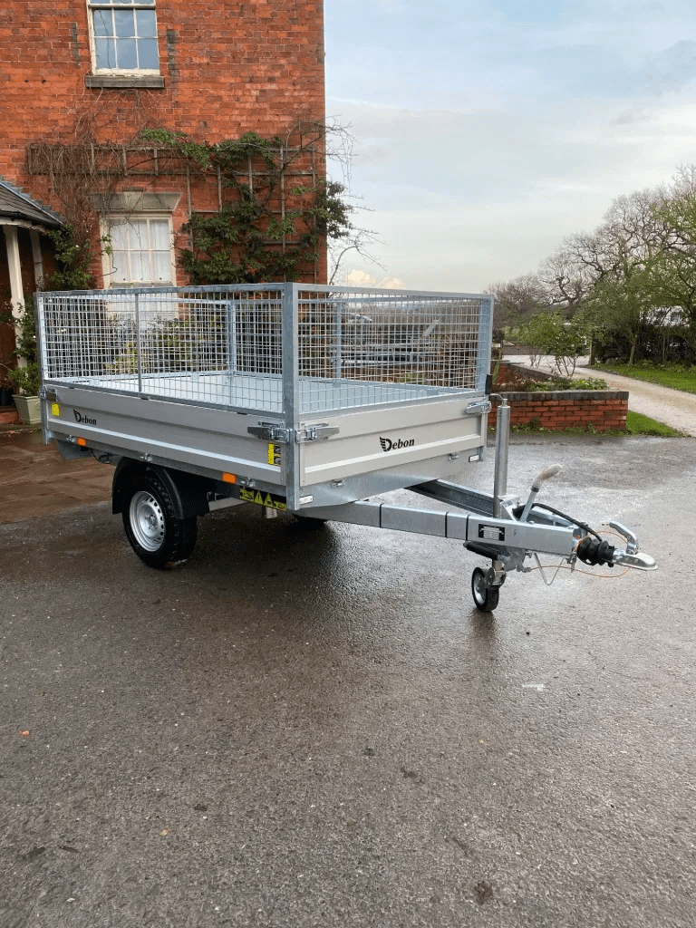 Debon PWO 1500 LUX electric tipping trailer for sale with mesh sides and spare wheel UK