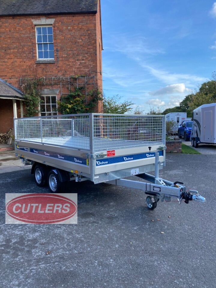 Debon PW3.6 3 way electric tipping trailer for sale UK 3500kg twin axle mesh sides