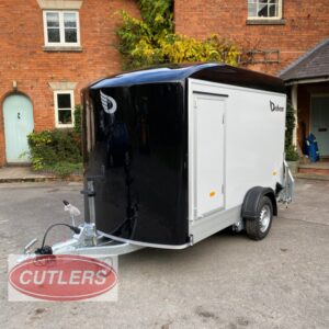 Debon C300 enclosed trailer front angle showing aerodynamic nose