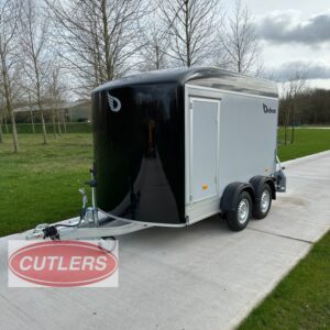 Debon C500 box trailer angled rear view on driveway
