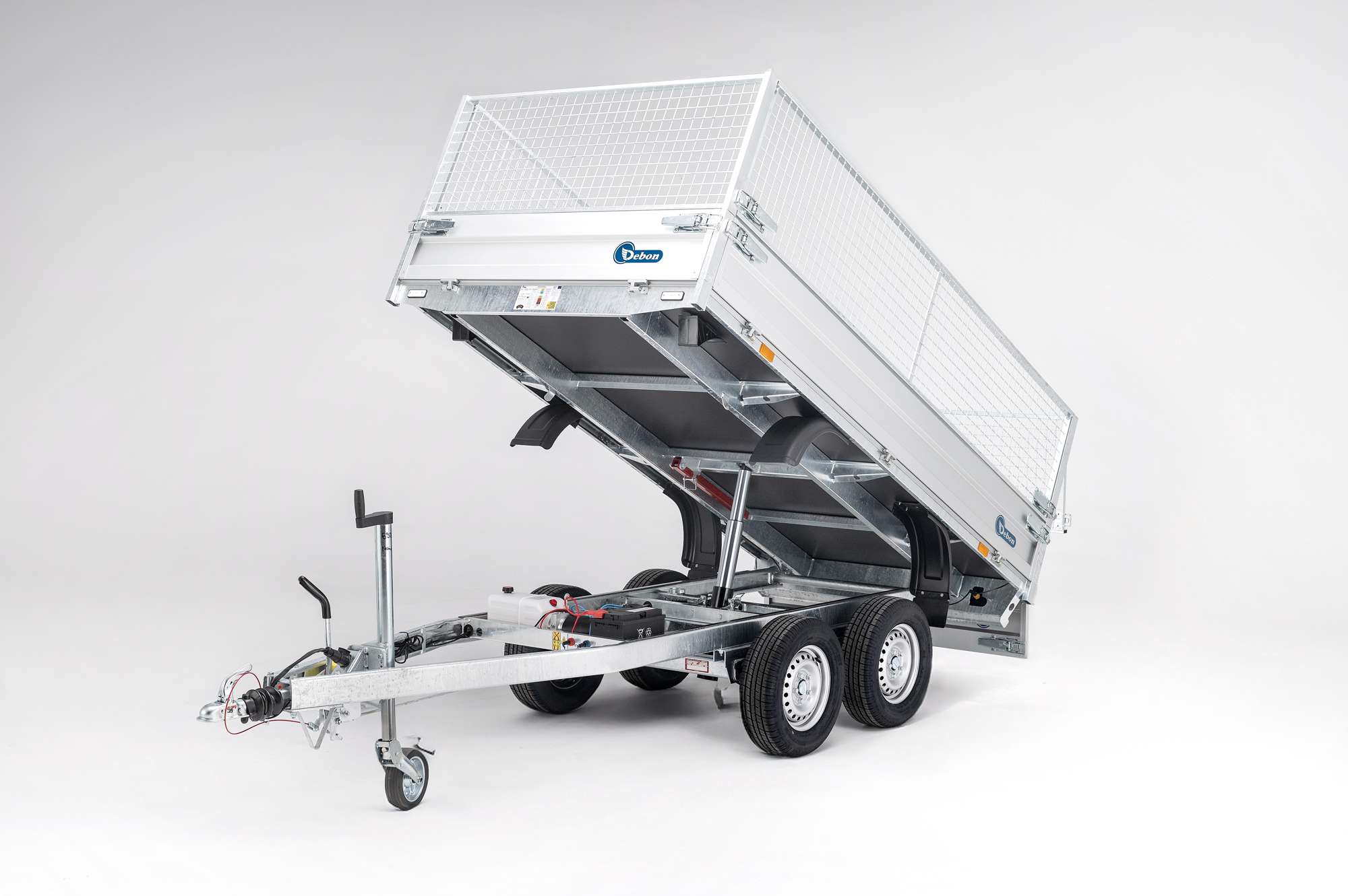 Debon Hydraulic tipper trailer displaying unloading position studio