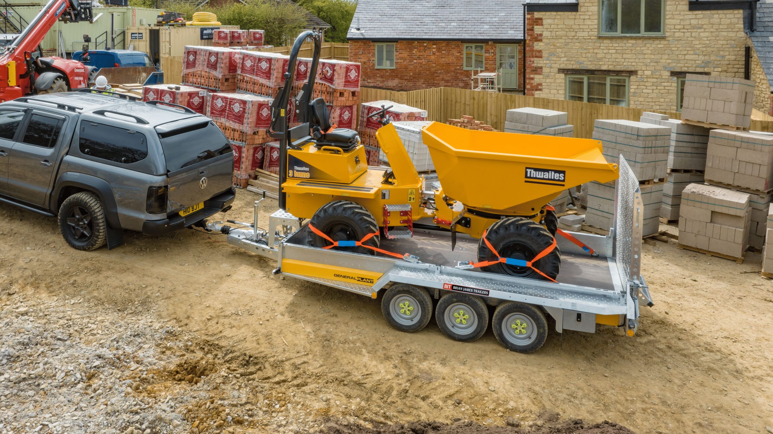 Twin axle plant trailer used for moving site equipment and machinery